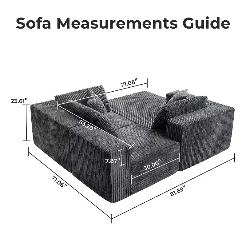 Home Imports Emporium 110 Modular Cloud Sectional Sofa with Chaise, Deep Seat L-Shaped Couch, Soft Corduroy Upholstered Frameless Sectional