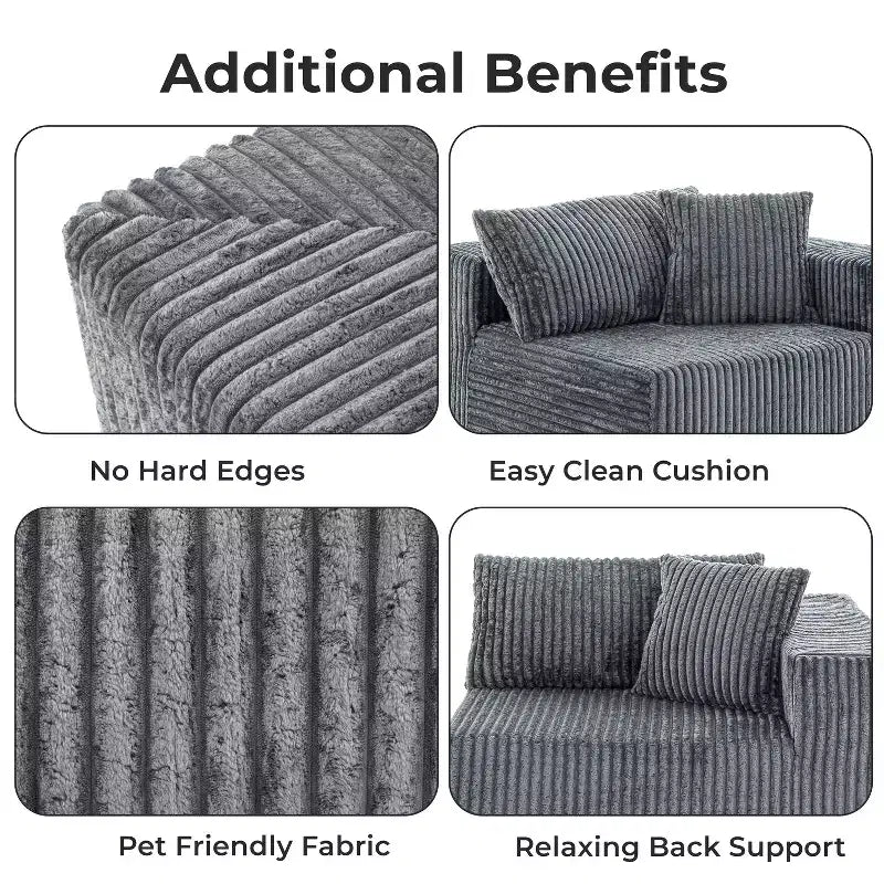 Home Imports Emporium 110 Modular Cloud Sectional Sofa with Chaise, Deep Seat L-Shaped Couch, Soft Corduroy Upholstered Frameless Sectional
