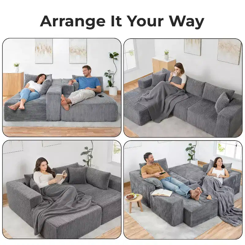 Home Imports Emporium 110 Modular Cloud Sectional Sofa with Chaise, Deep Seat L-Shaped Couch, Soft Corduroy Upholstered Frameless Sectional