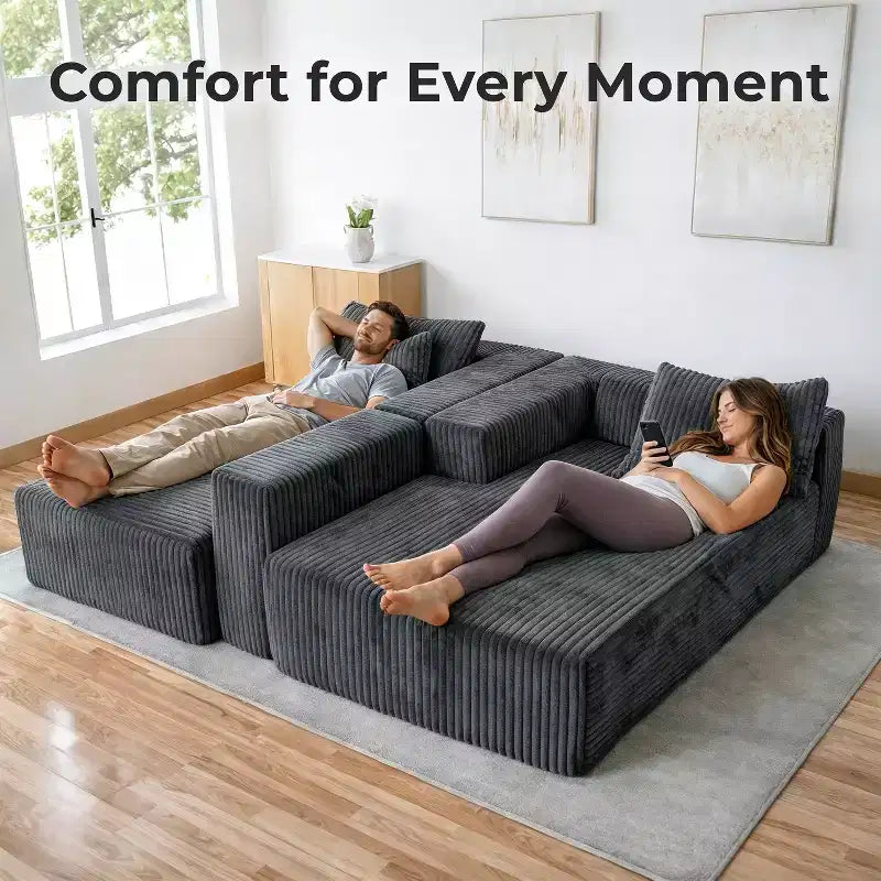 Home Imports Emporium 110 Modular Cloud Sectional Sofa with Chaise, Deep Seat L-Shaped Couch, Soft Corduroy Upholstered Frameless Sectional