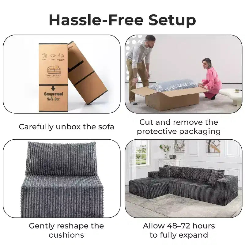 Home Imports Emporium 110 Modular Cloud Sectional Sofa with Chaise, Deep Seat L-Shaped Couch, Soft Corduroy Upholstered Frameless Sectional
