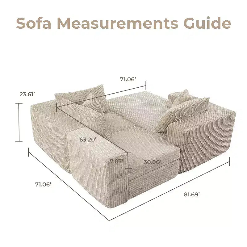 Home Imports Emporium 110 Modular Cloud Sectional Sofa with Chaise, Deep Seat L-Shaped Couch, Soft Corduroy Upholstered Frameless Sectional