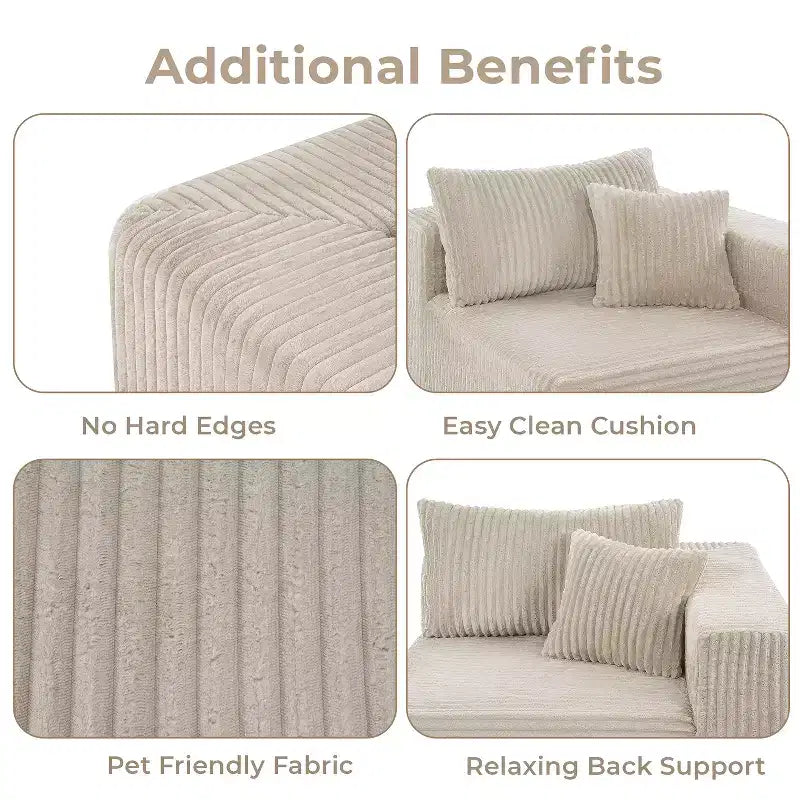 Home Imports Emporium 110 Modular Cloud Sectional Sofa with Chaise, Deep Seat L-Shaped Couch, Soft Corduroy Upholstered Frameless Sectional