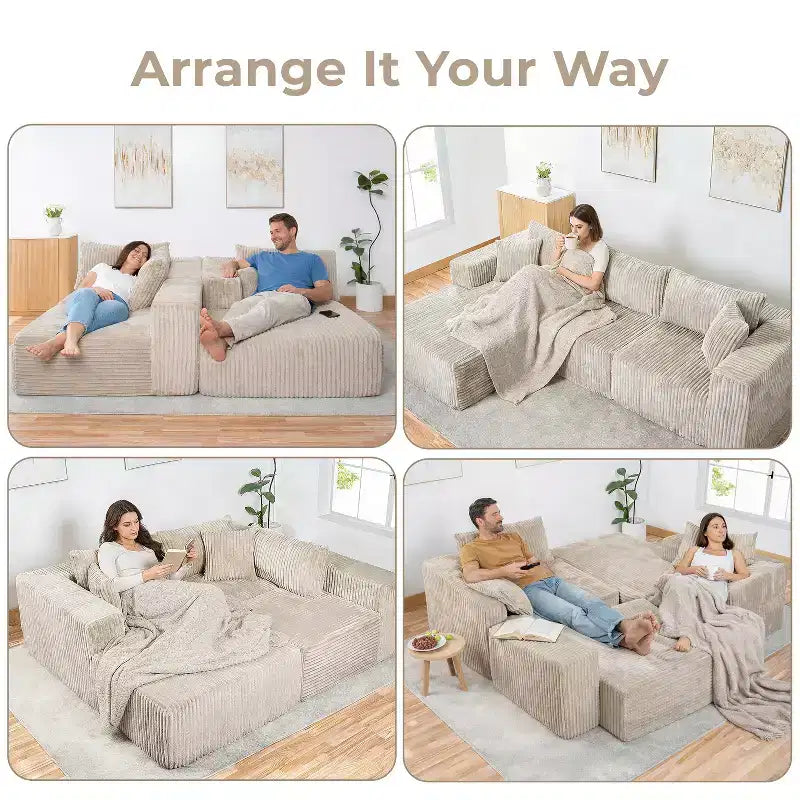 Home Imports Emporium 110 Modular Cloud Sectional Sofa with Chaise, Deep Seat L-Shaped Couch, Soft Corduroy Upholstered Frameless Sectional