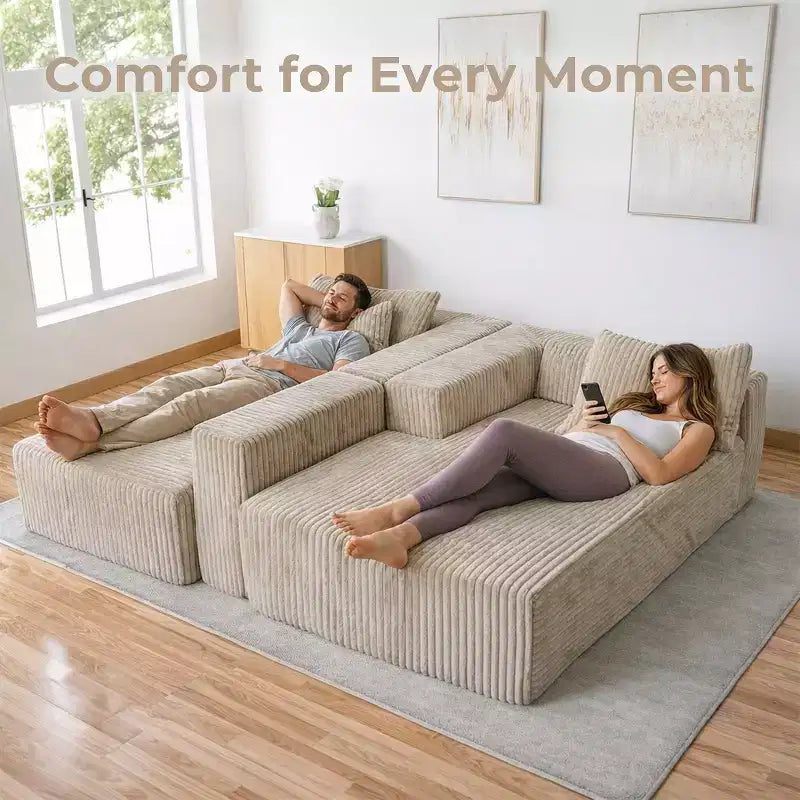 Home Imports Emporium 110 Modular Cloud Sectional Sofa with Chaise, Deep Seat L-Shaped Couch, Soft Corduroy Upholstered Frameless Sectional