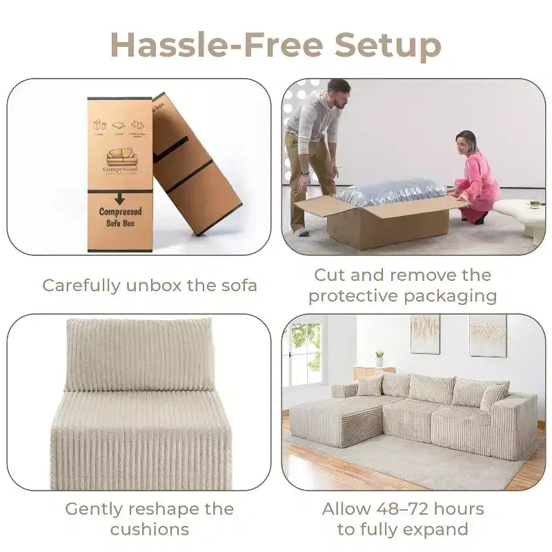 Home Imports Emporium 110 Modular Cloud Sectional Sofa with Chaise, Deep Seat L-Shaped Couch, Soft Corduroy Upholstered Frameless Sectional