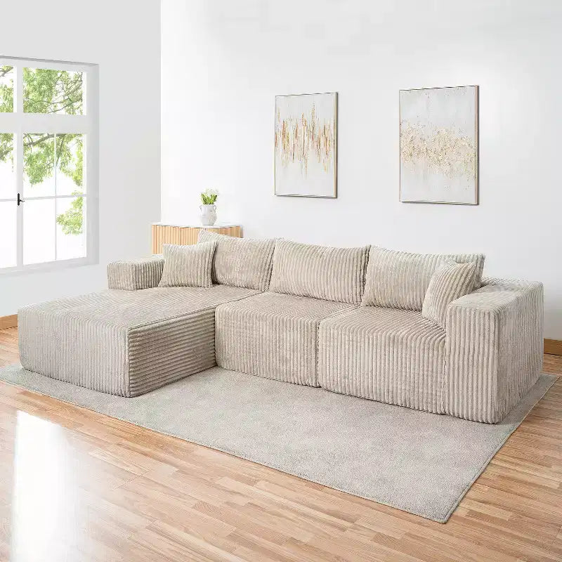 Home Imports Emporium 110 Modular Cloud Sectional Sofa with Chaise, Deep Seat L-Shaped Couch, Soft Corduroy Upholstered Frameless Sectional