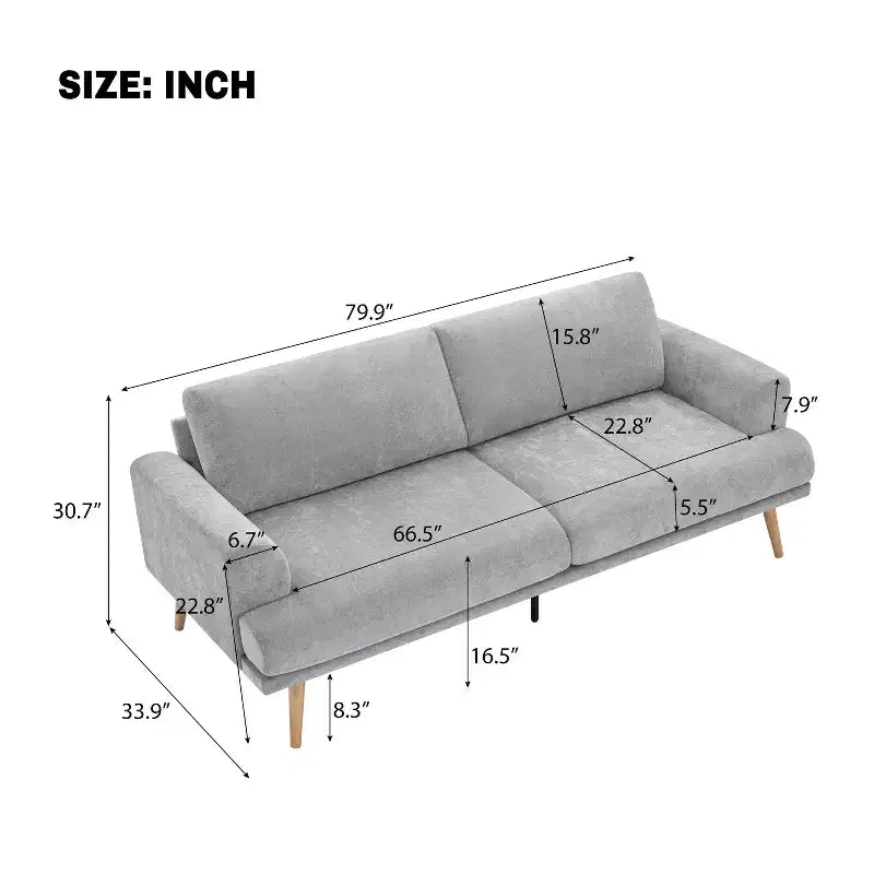 79.9 Sofa Couch for Living Room, 3-Seater Sofa with Rubberwood Legs, Sofa Chair for Home/Apartment, Gray - ModernLuxe
