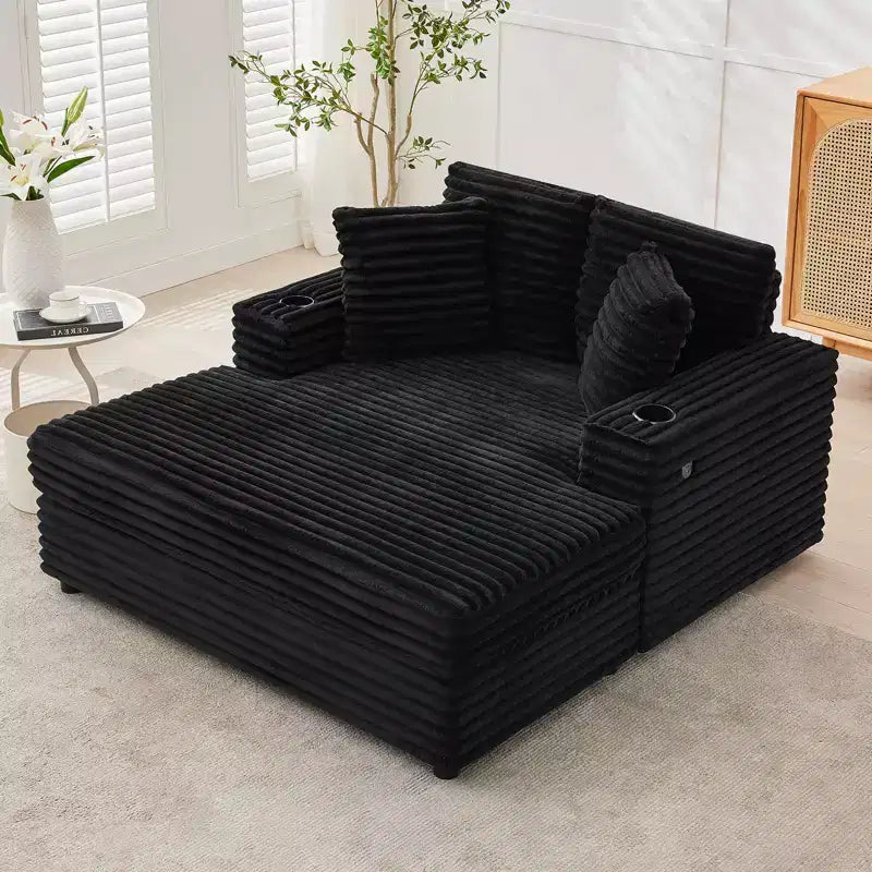 GustoWave 54 Corduroy Chaise Lounge Chair, Oversized Sleeper Sofa with Cup Holders & Pillows, Green Living Room Furniture