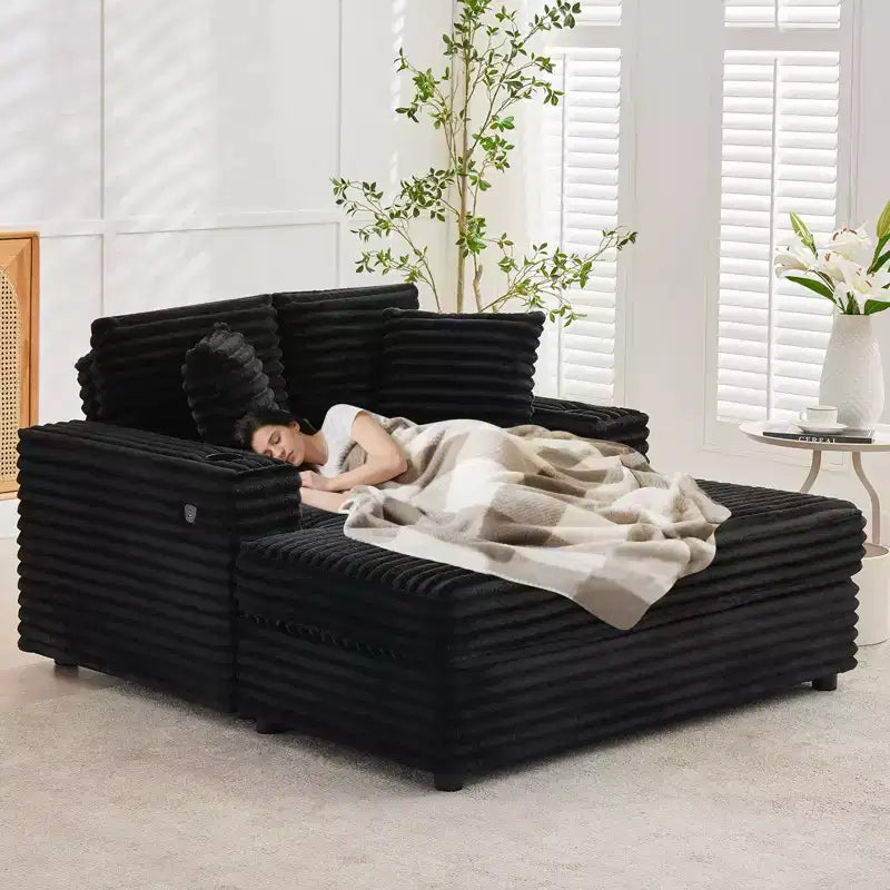 GustoWave 54 Chaise Lounge de pana, sofá cama grande con portavasos y almohadas, muebles de sala de estar verdes