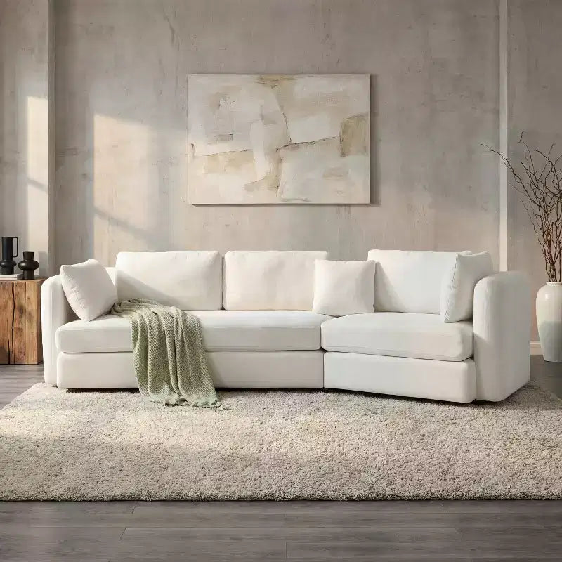 Christopher Knight Home Landon Modern 116.5 Upholstered Curved 3-Seater Modular Sofa with Movable Cushions and 2 Pillows