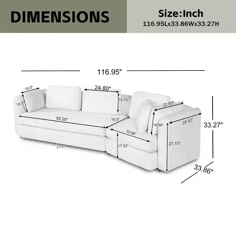 Christopher Knight Home Landon Modern 116.5 Upholstered Curved 3-Seater Modular Sofa with Movable Cushions and 2 Pillows