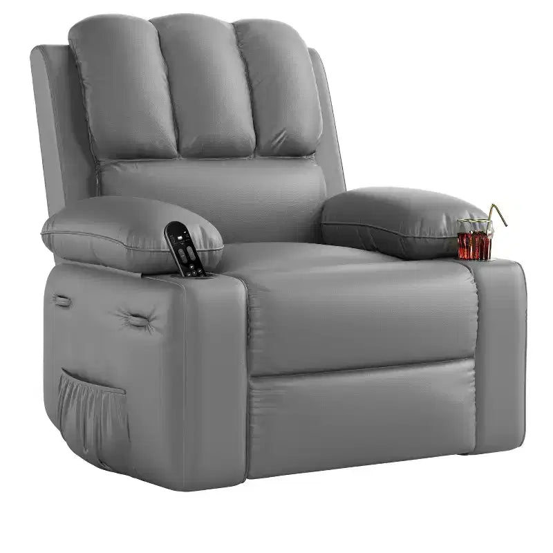 Sillón reclinable giratorio 360, sofá individual manual de cuero PU sobrecargado con portavasos y bolsillos laterales para sala de estar, dormitorio, guardería