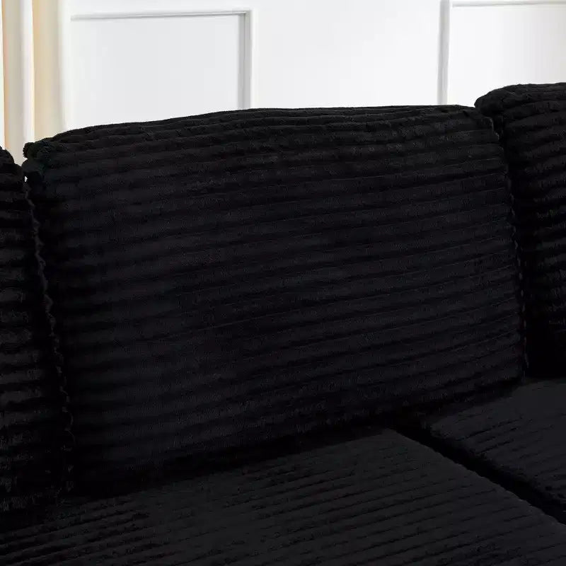 Black Corduroy L-Shape Modular Sectional Sofa, Convertible Sleeper Couch for Living Room