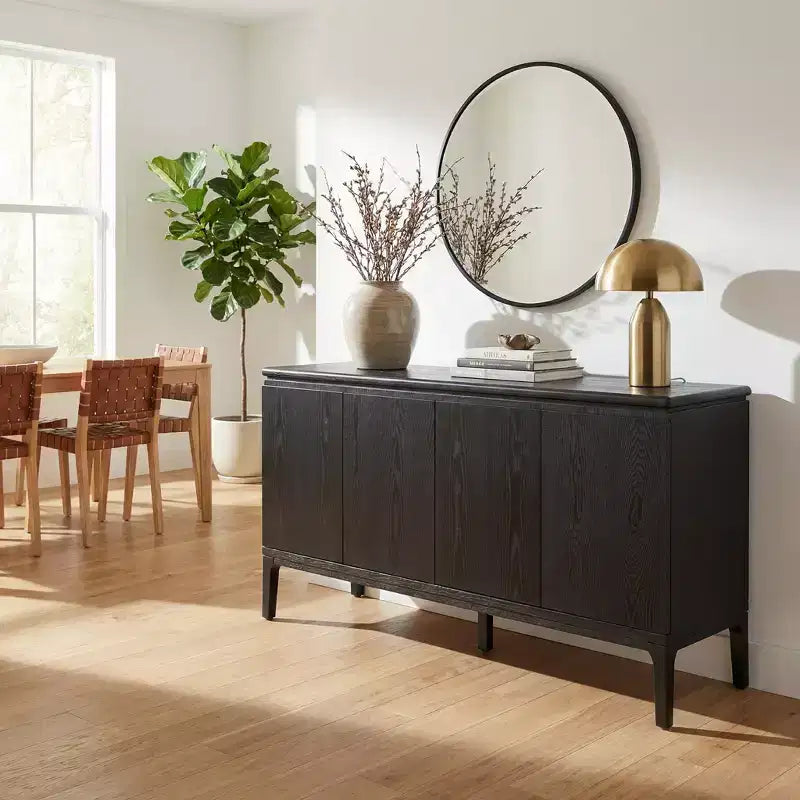 Aparador moderno de 4 puertas de 59" con patas de madera de caucho
