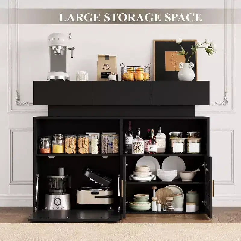Mueble de Café, 3 Cajones, Estante Ajustable, para Comedor, Sala de Estar, Cocina