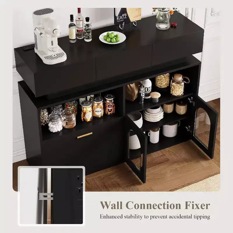 Mueble de Café, 3 Cajones, Estante Ajustable, para Comedor, Sala de Estar, Cocina