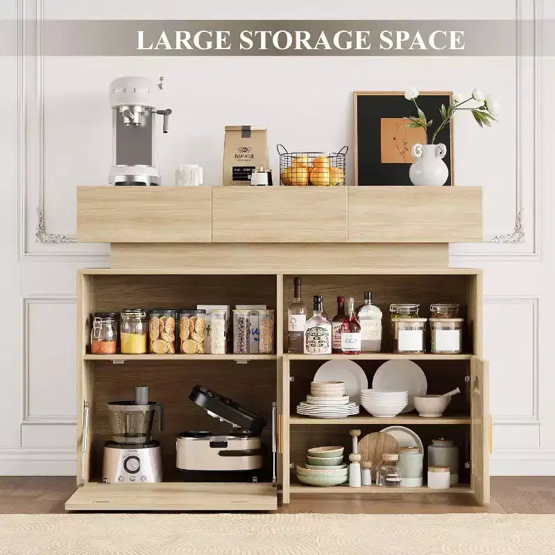 Mueble de Café, 3 Cajones, Estante Ajustable, para Comedor, Sala de Estar, Cocina