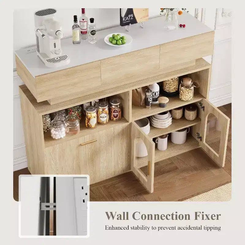 Mueble de Café, 3 Cajones, Estante Ajustable, para Comedor, Sala de Estar, Cocina