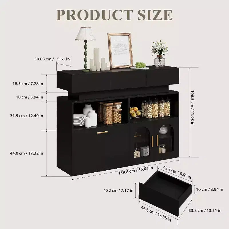 Mueble de Café, 3 Cajones, Estante Ajustable, para Comedor, Sala de Estar, Cocina