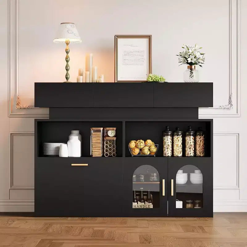 Mueble de Café, 3 Cajones, Estante Ajustable, para Comedor, Sala de Estar, Cocina