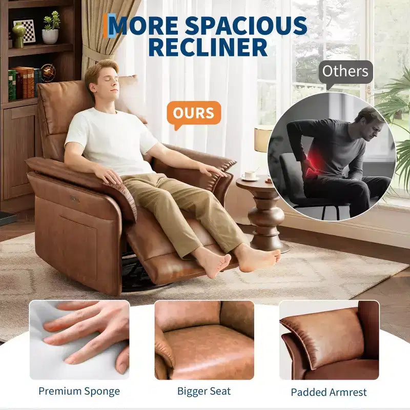 PU Leather Recliner Chair for Living Room - 270 Swivel Rocking Glider, Adjustable Recline, Double-Layer Armrests, Comfortable Single Large Sofa