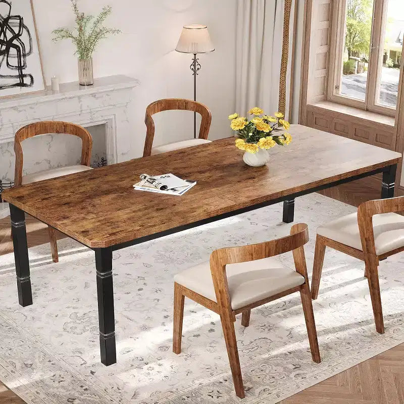 Mesa de Comedor Industrial Larga para 6-8, Mesa de Cocina Rectangular de Madera con Estructura de Metal Reforzado Estilo Granja Moderna para Comedor Cocina