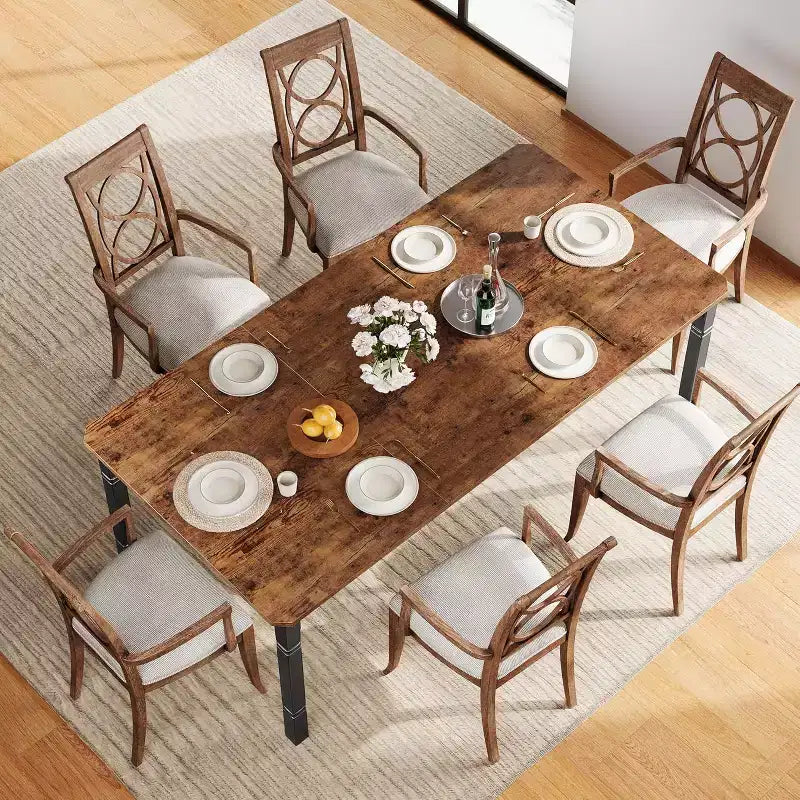 Mesa de Comedor Industrial Larga para 6-8, Mesa de Cocina Rectangular de Madera con Estructura de Metal Reforzado Estilo Granja Moderna para Comedor Cocina