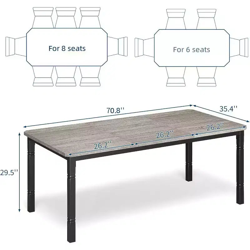 Mesa de Comedor Industrial Larga para 6-8, Mesa de Cocina Rectangular de Madera con Estructura de Metal Reforzado Estilo Granja Moderna para Comedor Cocina