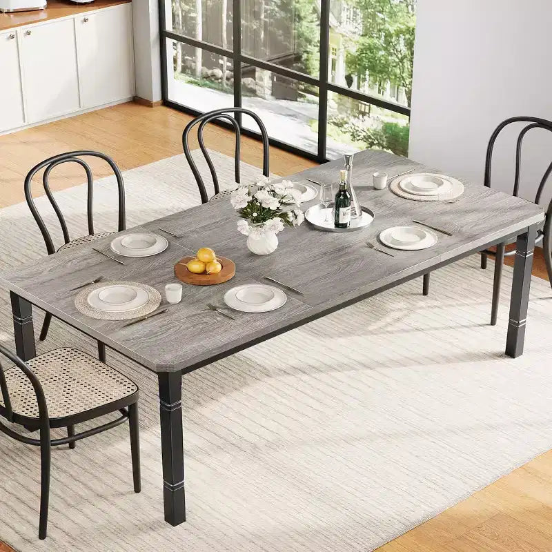 Mesa de Comedor Industrial Larga para 6-8, Mesa de Cocina Rectangular de Madera con Estructura de Metal Reforzado Estilo Granja Moderna para Comedor Cocina