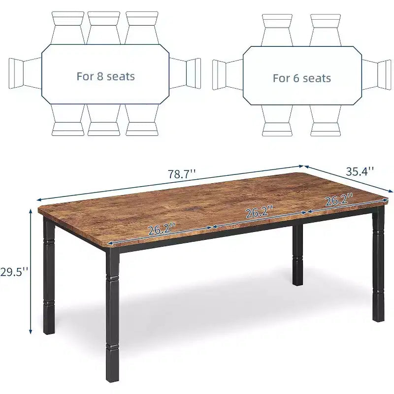 Mesa de Comedor Industrial Larga para 6-8, Mesa de Cocina Rectangular de Madera con Estructura de Metal Reforzado Estilo Granja Moderna para Comedor Cocina
