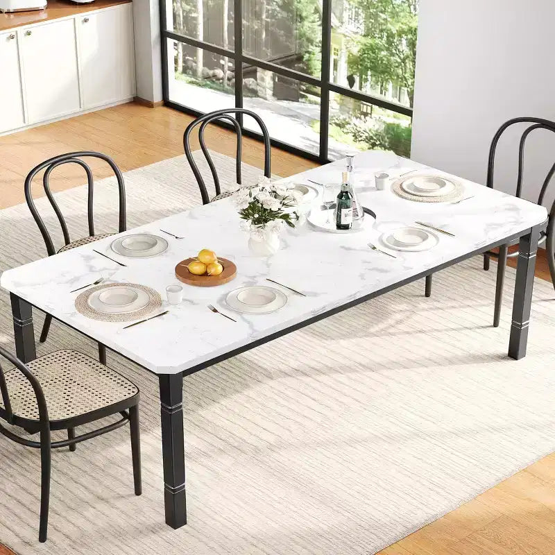 Mesa de Comedor Industrial Larga para 6-8, Mesa de Cocina Rectangular de Madera con Estructura de Metal Reforzado Estilo Granja Moderna para Comedor Cocina