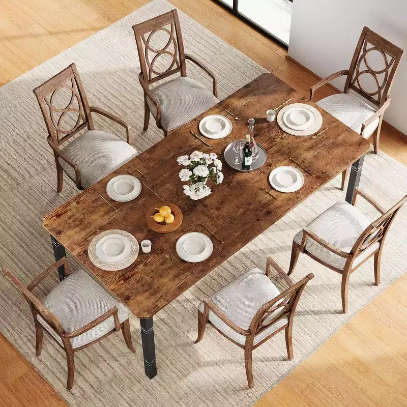 Mesa de Comedor Industrial Larga para 6-8, Mesa de Cocina Rectangular de Madera con Estructura de Metal Reforzado Estilo Granja Moderna para Comedor Cocina