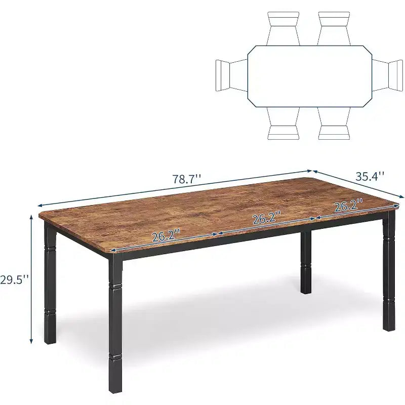 Mesa de Comedor Industrial Larga para 6-8, Mesa de Cocina Rectangular de Madera con Estructura de Metal Reforzado Estilo Granja Moderna para Comedor Cocina