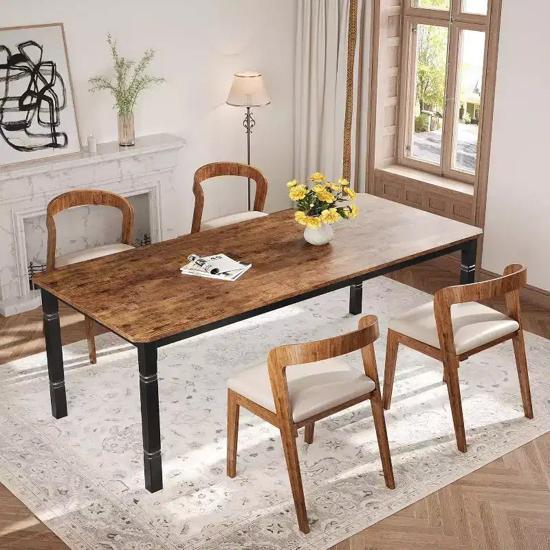 Mesa de Comedor Industrial Larga para 6-8, Mesa de Cocina Rectangular de Madera con Estructura de Metal Reforzado Estilo Granja Moderna para Comedor Cocina