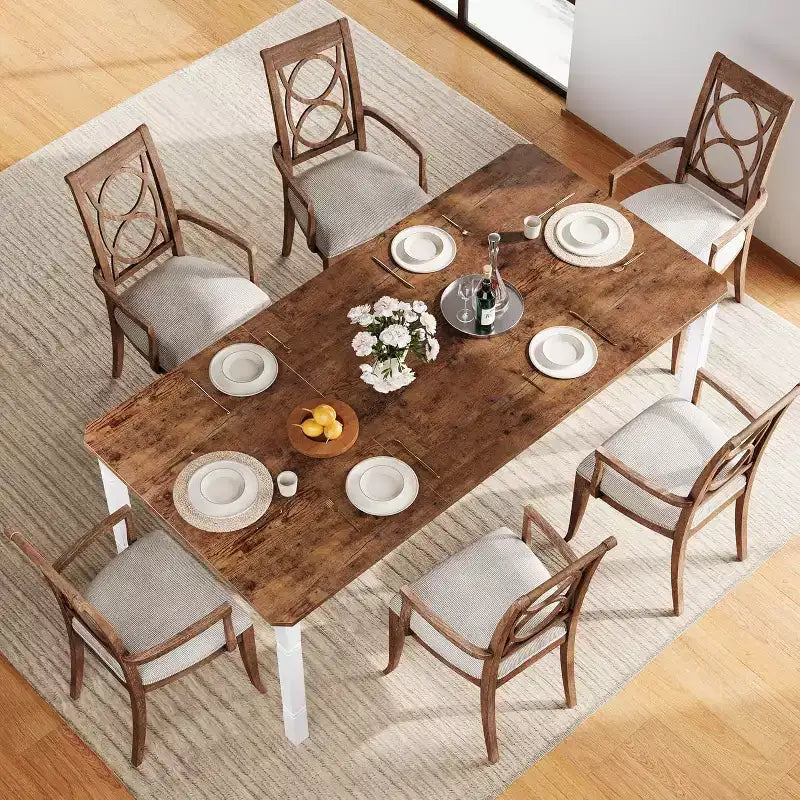 Mesa de Comedor Industrial Larga para 6-8, Mesa de Cocina Rectangular de Madera con Estructura de Metal Reforzado Estilo Granja Moderna para Comedor Cocina