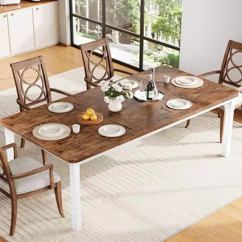 Mesa de Comedor Industrial Larga para 6-8, Mesa de Cocina Rectangular de Madera con Estructura de Metal Reforzado Estilo Granja Moderna para Comedor Cocina
