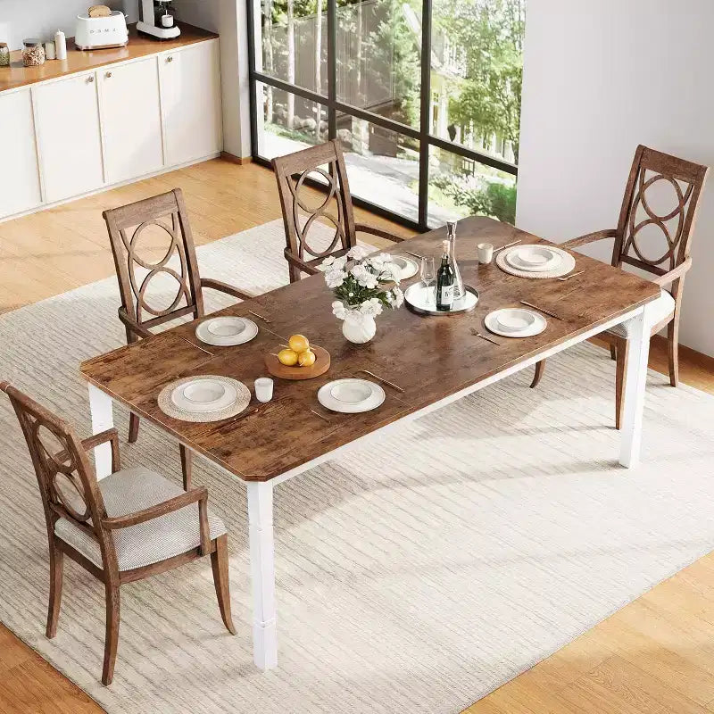 Mesa de Comedor Industrial Larga para 6-8, Mesa de Cocina Rectangular de Madera con Estructura de Metal Reforzado Estilo Granja Moderna para Comedor Cocina