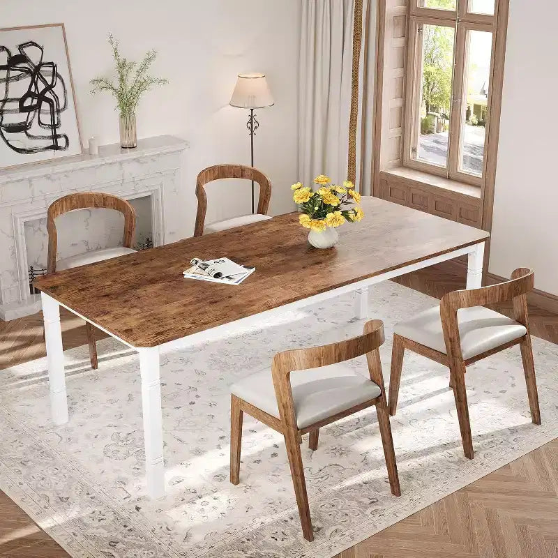 Mesa de Comedor Industrial Larga para 6-8, Mesa de Cocina Rectangular de Madera con Estructura de Metal Reforzado Estilo Granja Moderna para Comedor Cocina
