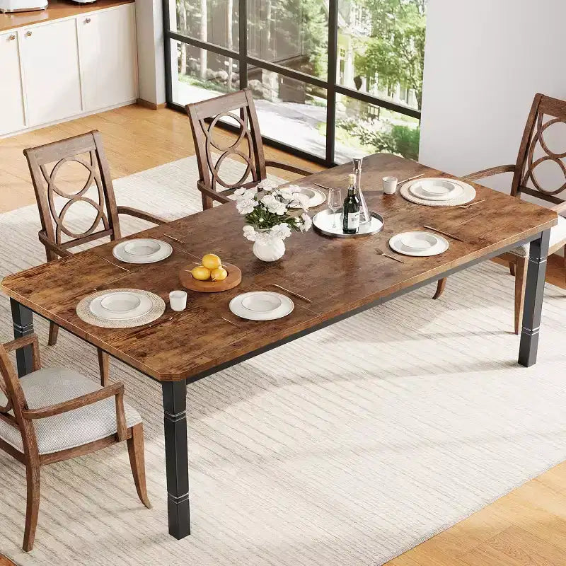 Mesa de Comedor Industrial Larga para 6-8, Mesa de Cocina Rectangular de Madera con Estructura de Metal Reforzado Estilo Granja Moderna para Comedor Cocina