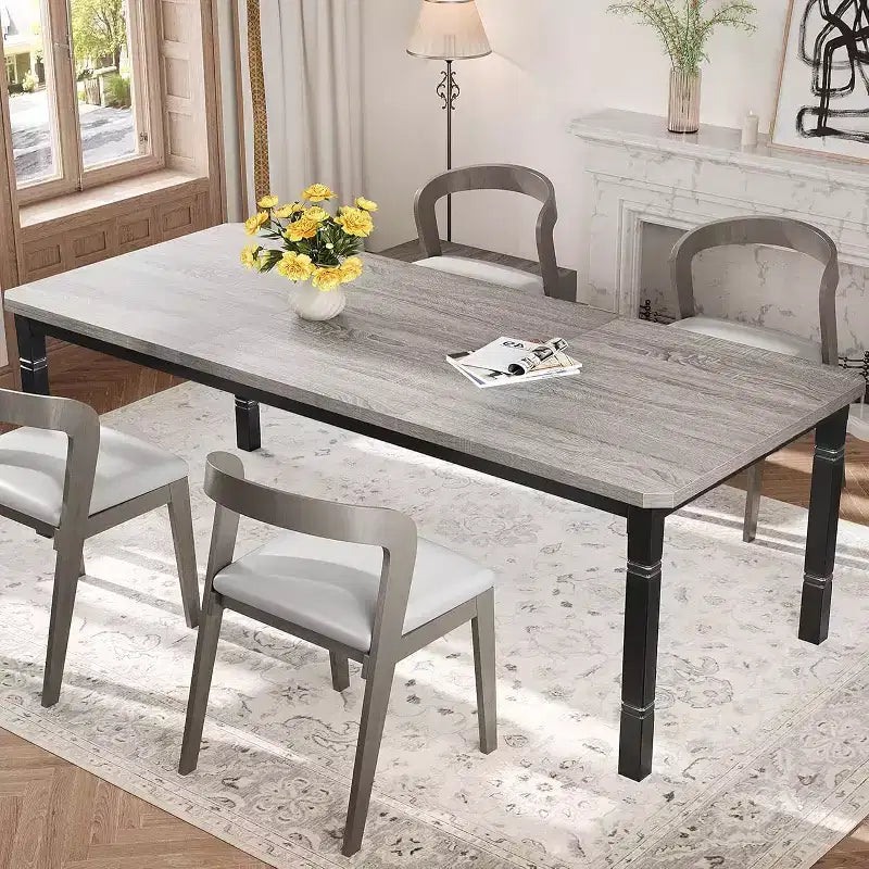 Mesa de Comedor Industrial Larga para 6-8, Mesa de Cocina Rectangular de Madera con Estructura de Metal Reforzado Estilo Granja Moderna para Comedor Cocina