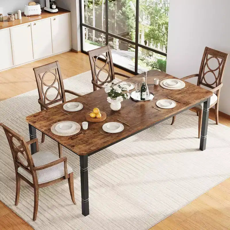Mesa de Comedor Industrial Larga para 6-8, Mesa de Cocina Rectangular de Madera con Estructura de Metal Reforzado Estilo Granja Moderna para Comedor Cocina