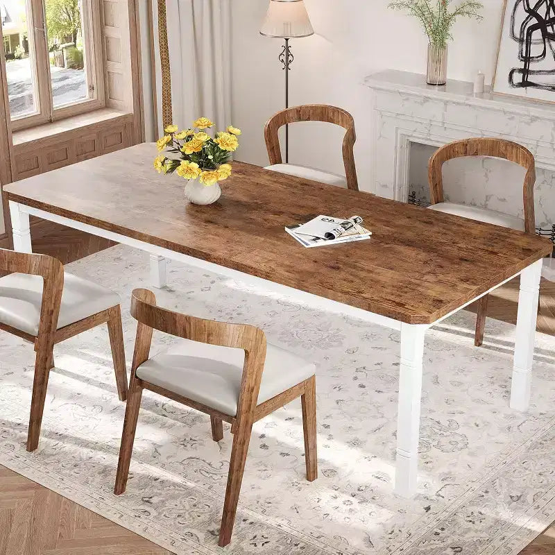 Mesa de Comedor Industrial Larga para 6-8, Mesa de Cocina Rectangular de Madera con Estructura de Metal Reforzado Estilo Granja Moderna para Comedor Cocina