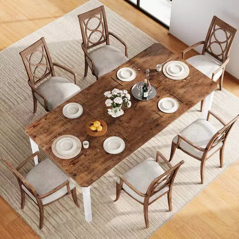 Mesa de Comedor Industrial Larga para 6-8, Mesa de Cocina Rectangular de Madera con Estructura de Metal Reforzado Estilo Granja Moderna para Comedor Cocina
