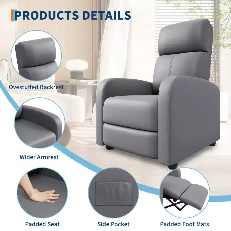 Comfortable Support Single Recliner Armchair  Adjustable Backrest & Footrest  Linen-Look Upholstery  Ideal for Living Room & Bedroom