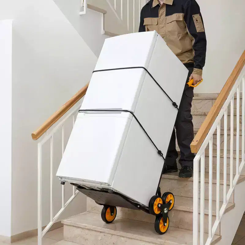 Carro de mano para subir escaleras, capacidad de 440 lbs, carrito plegable resistente con mango telescópico, negro+naranja