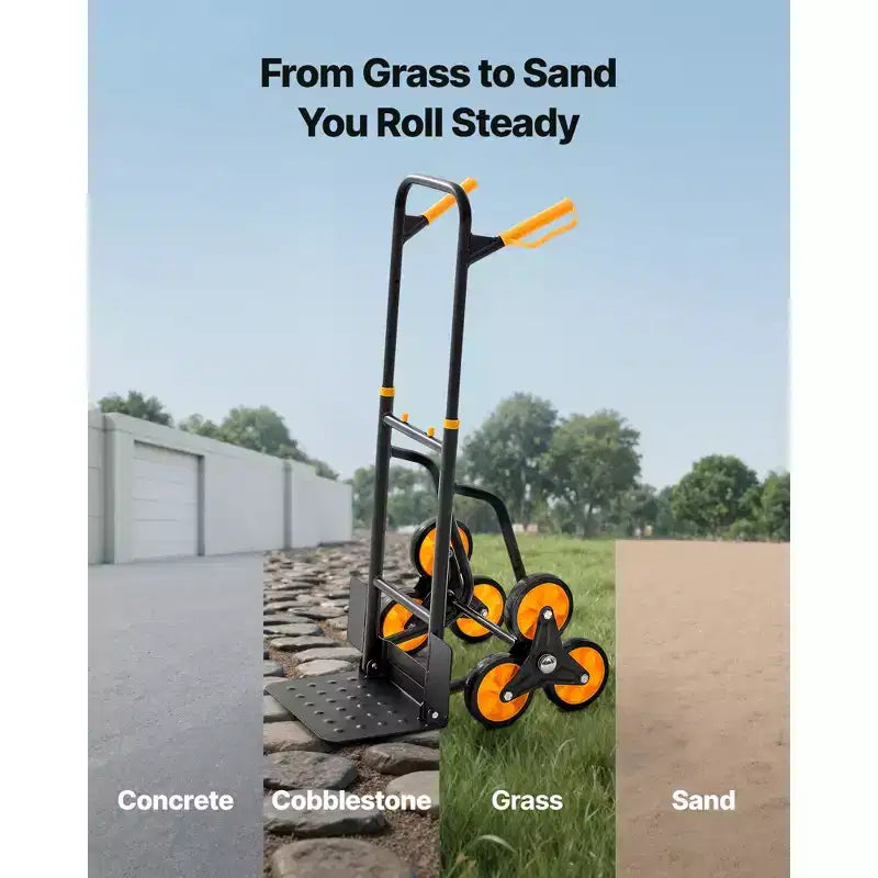 Carro de mano para subir escaleras, capacidad de 440 lbs, carrito plegable resistente con mango telescópico, negro+naranja