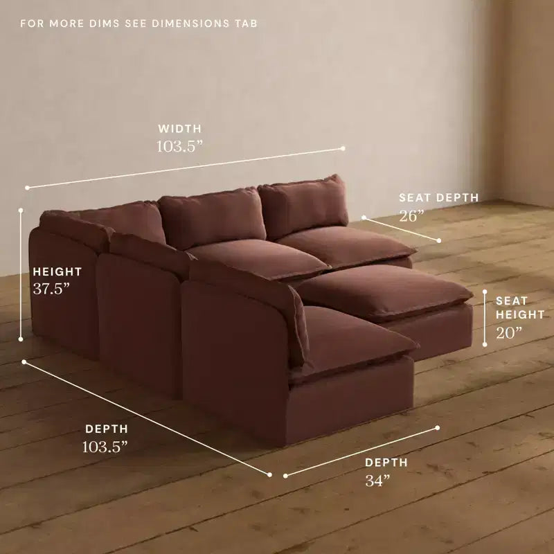 Anabei Modular Washable 5-Seater Open-Ends Corner Sofa Sectional + Ottoman | Memorix+ Seat & Contour Pillow