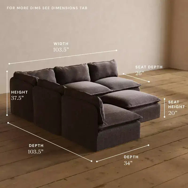 Anabei Modular Washable 5-Seater Open-Ends Corner Sofa Sectional + Ottoman | Memorix+ Seat & Contour Pillow