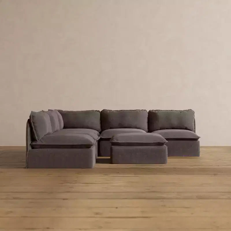 Anabei Modular Washable 5-Seater Open-Ends Corner Sofa Sectional + Ottoman | Memorix+ Seat & Contour Pillow